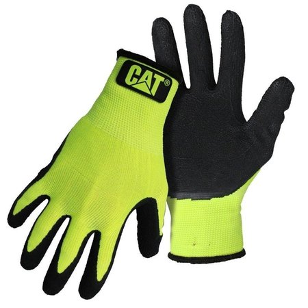 CAT HighVisibility Coated Gloves, M, Knit Wrist Cuff, Latex Coating, Polyester Glove, Green CAT017418M